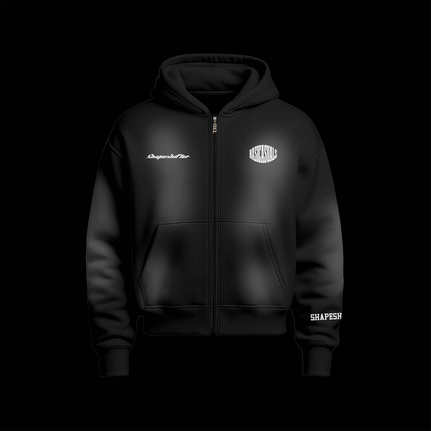 Oversized Cropped Zip-Up Hoodie "SHAPESHIFTERS" "BLACK"