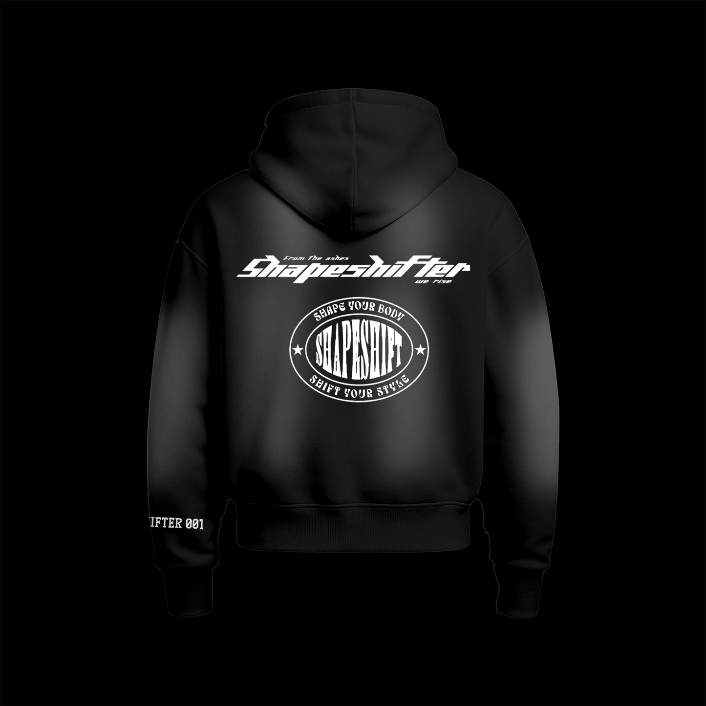 Oversized Cropped Zip-Up Hoodie "SHAPESHIFTERS" "BLACK"